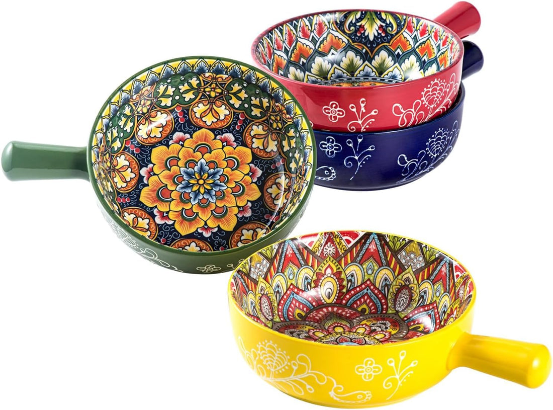 Porcelain Casserole Dish with Handle Oven Safe Ceramic Baking Bowl Serving Pot Heat Resistant Kitchen Cookware Elegant Floral Design for Soups Stews Hot Meals Durable Serveware