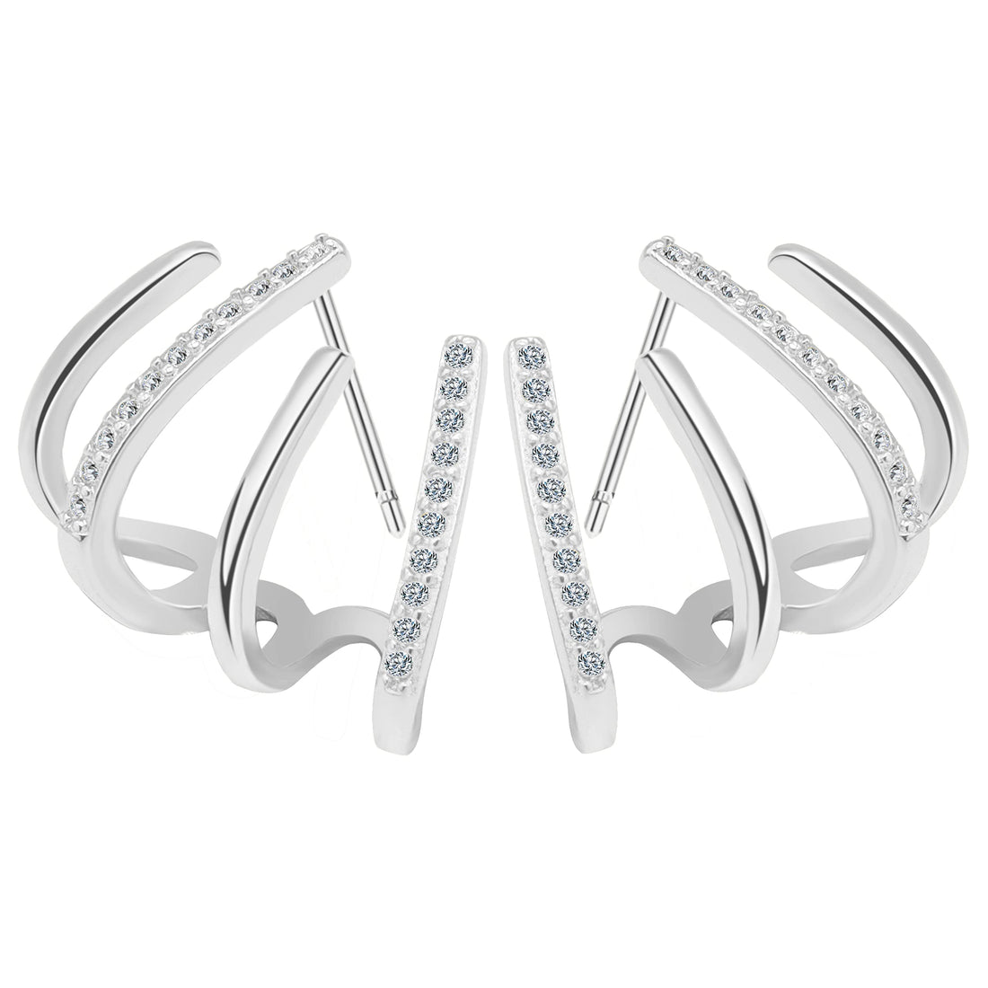 Zircon Needle Earrings for Women Girls, Stud Ear Cuffs Hoop Earrings for Women Girls, Luxury Trendy Minimalist Dainty Tiny Ear Wrap Cuff Piercing Studs Earrings for Women