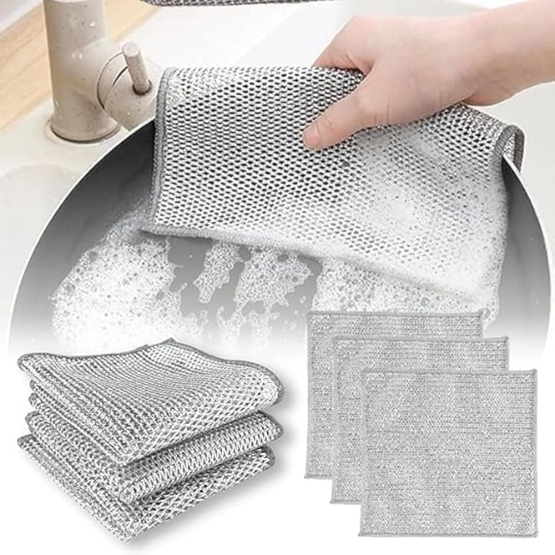 Multipurpose Wet and Dry Wire Towel, Scratch Resistant Wire Dish Towels - Set of 12