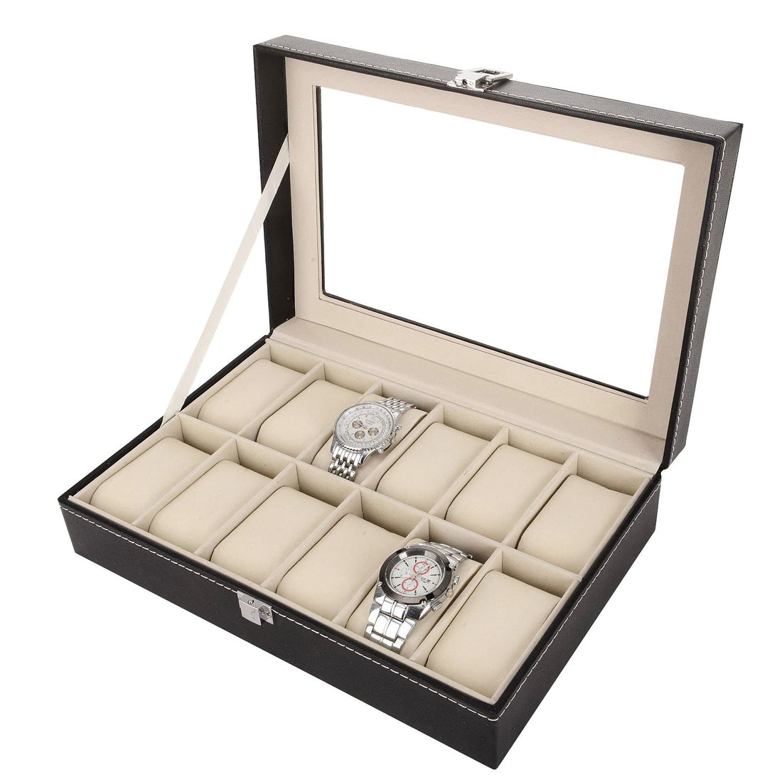 Smilee Other 12 Grid Leather Watch Display Case Jewelry Collection Storage Organizer Box Holder