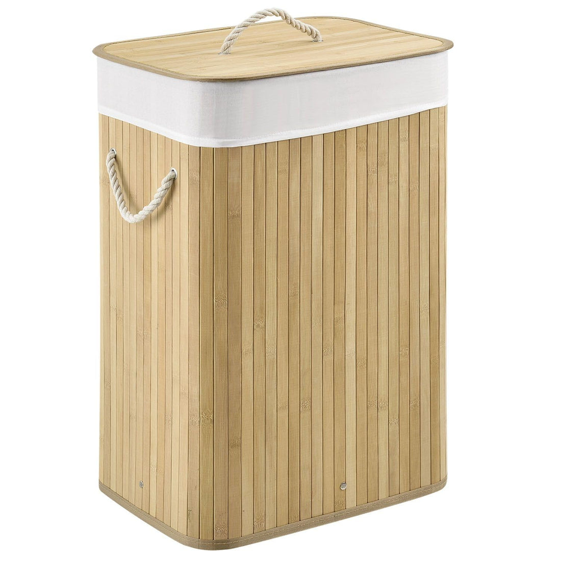 Juskys Bamboo Laundry Basket Curly 72 Litres Natural – Laundry Hamper with Lid, Handle & 1 Compartment – Fabric Laundry Bag Removable & Washable Laundry Basket