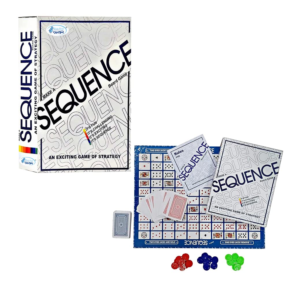 bluebird Sequence- original sequence game with folding board, cards - many players can play at a time (large)