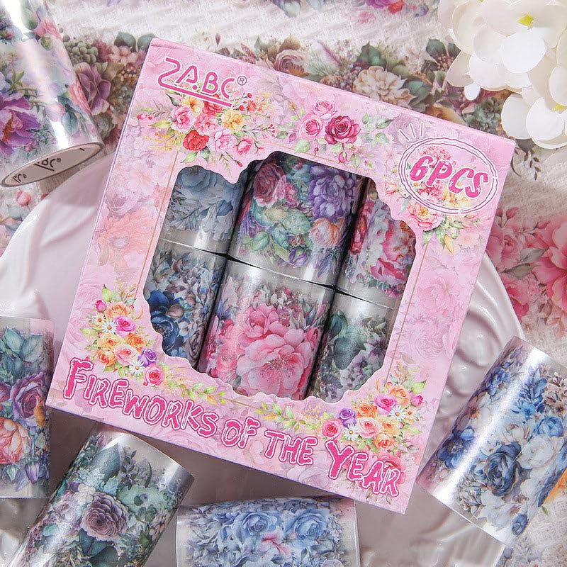 Flowers Washi Tape Set, Floral Pattern Design, 6 rolls Decorative Masking Tape Collection