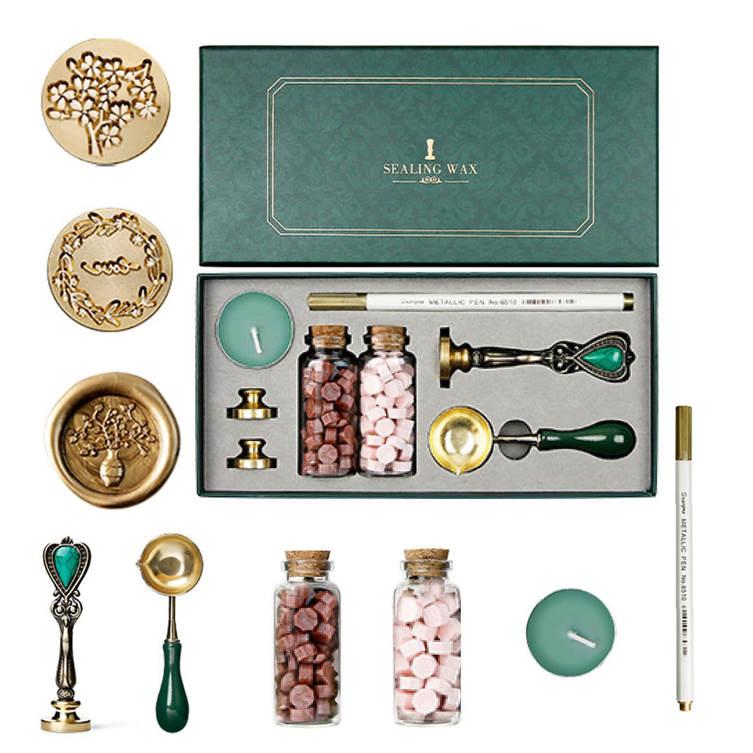 RoseFlower Wax Seal Stamp Kit, Wax Seal Warmer, Spoon Sealing Wax Candles for Wedding Invitation
