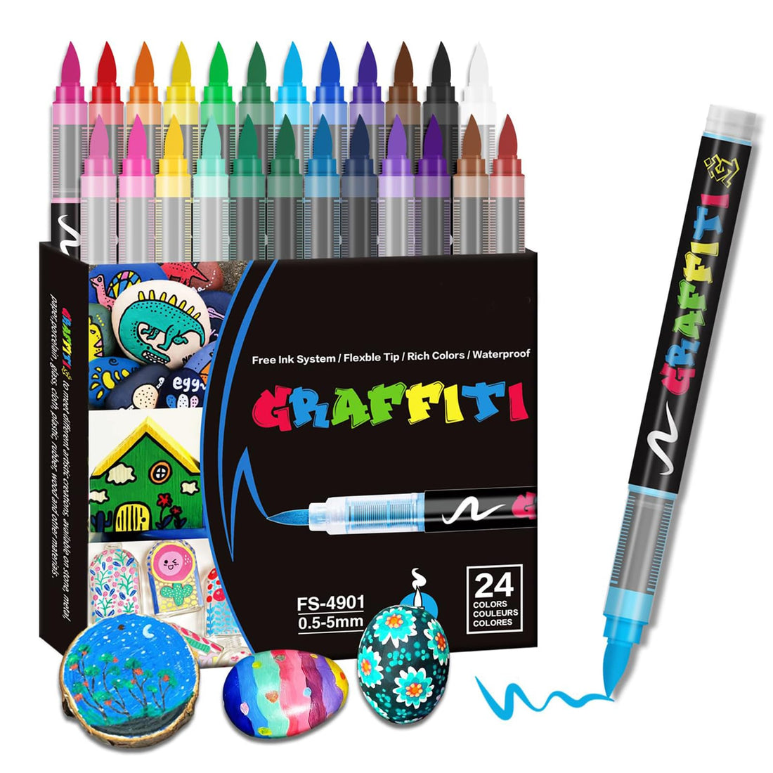 KASTWAVE Set of 24 Fine Tip Acrylic Paint Pens, with Fine Brush Tip, Waterproof Art Pens, Versatile Markers for Canvas, Glass, Rocks, Wood & More, for Artists, Crafters & DIY Projects