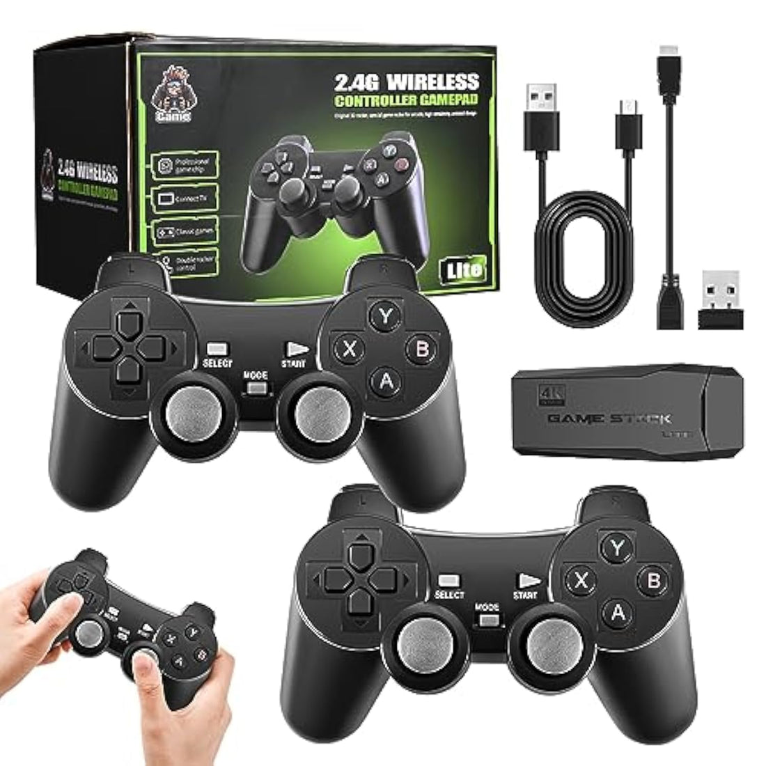 Retro Game Console with Dual Wireless Controllers, Plug-Play Video Game Sticks, Built-in 10000+ Classic Games, 64GB, HDMI Video Game Console, 9 Classic Emulators for TV, Gifts for Adults and Kids