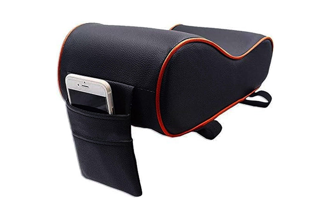 Car Armrest – American Memory Foam with Premium Quality Leather Cover and Built-in Phone Holder – Mountable and Suitable for Most Cars – by Max Comfort