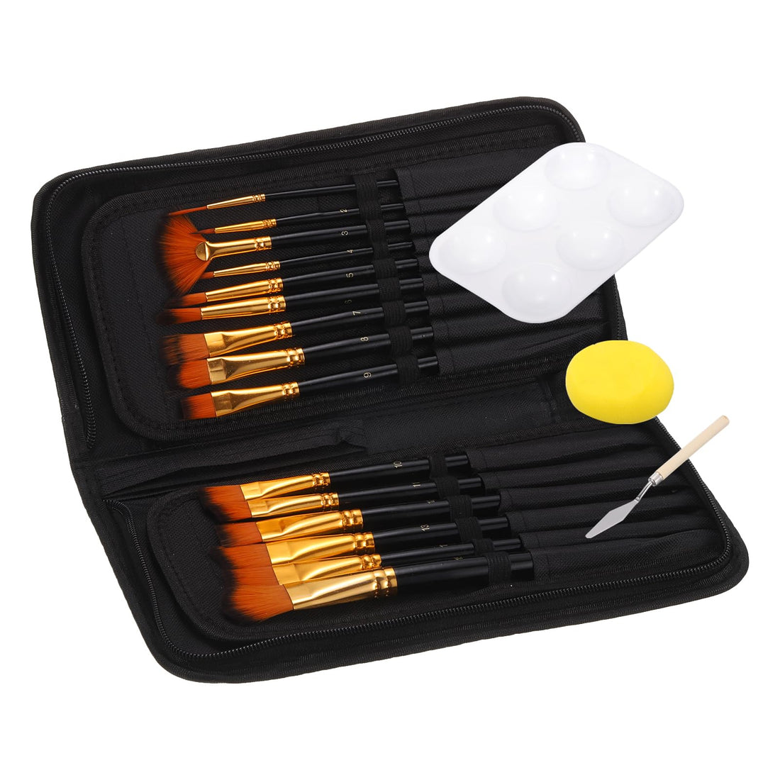 PATIKIL Paint Brushes Set, 15pcs Watercolor Brushes Acrylic Paint Brushes Paintbrushes with Carrying Case Palette for Acrylic Painting Art Face Crafts, Black