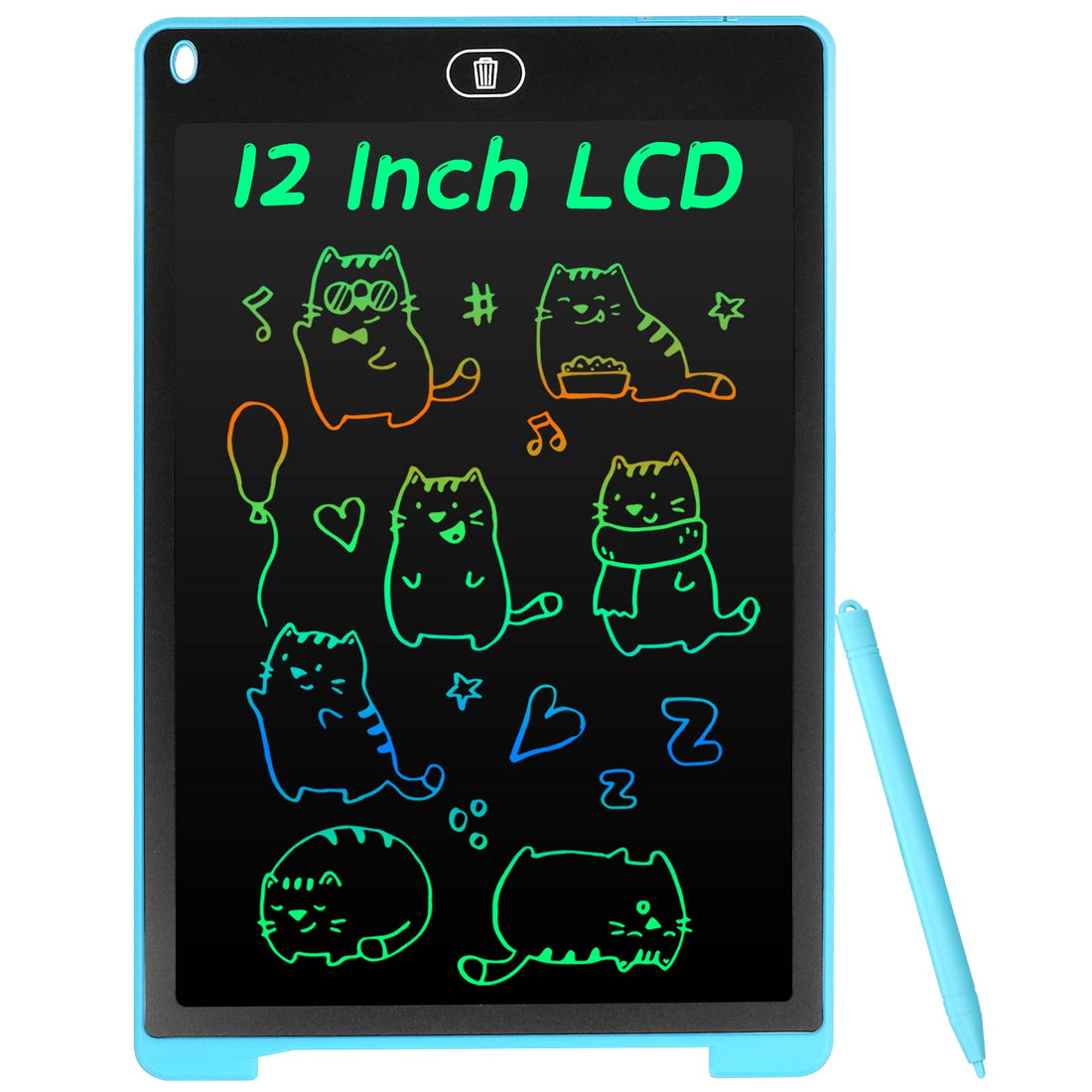 كولزون تابلت كتابة بشاشة LCD ملونة مقاس 12 انش للاطفال، لوح رسم محمول قابل للمسح، لعبة تعليمية تعليمية للاولاد والبنات، اسود
