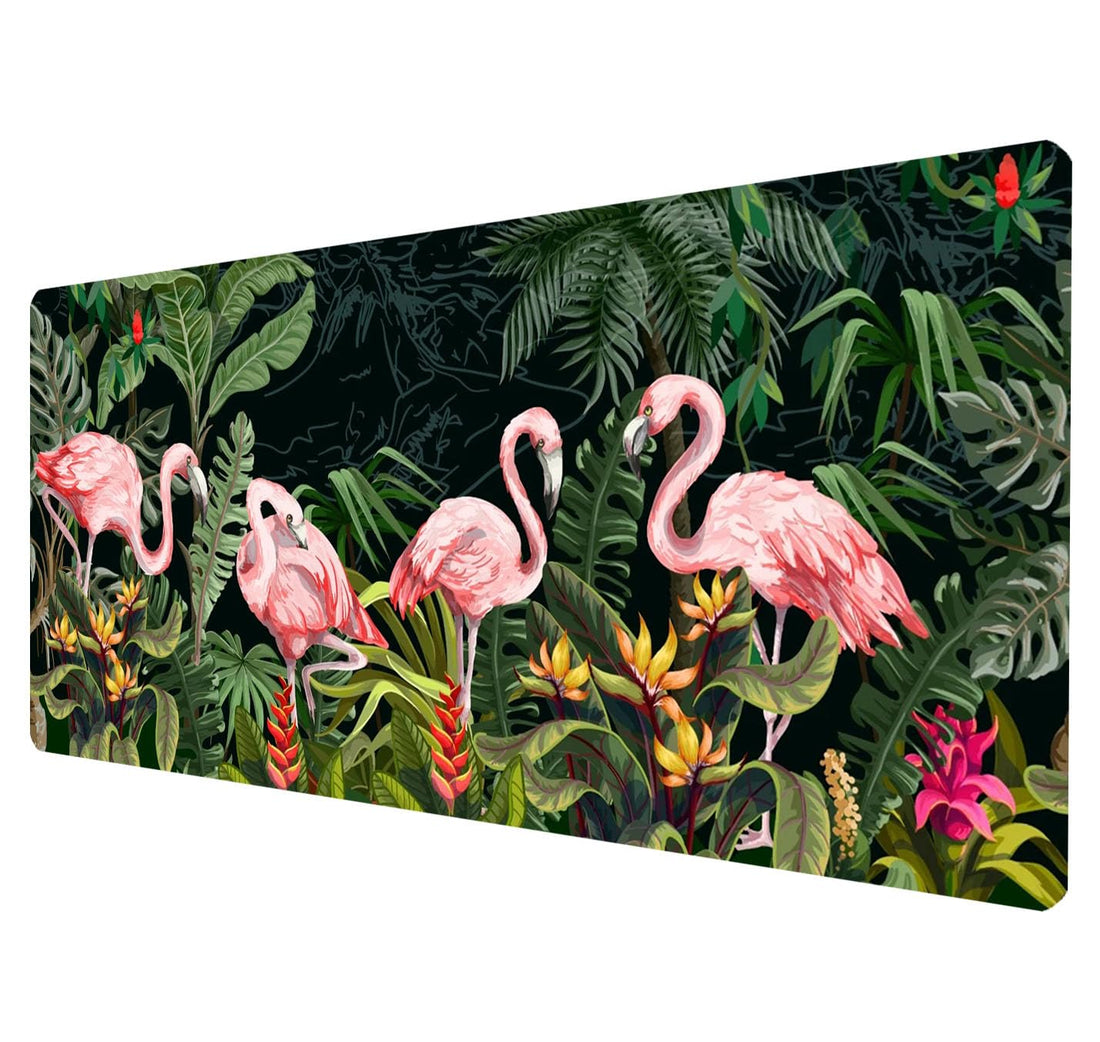 CGI Tropical Flamingos & Palm Leaves Gaming Mouse Pad (70× 30cm) for Keyboard and Mouse Desk Mat – Anti Slip Rubber Base – Stitched Edges – Waterproof – Speed Edition