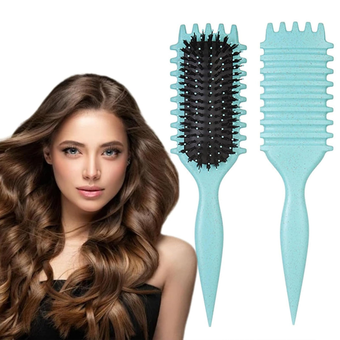 Curl Defining Hair Brush, Premium Curly Hair Brush, Shaping & Defining Curls for Women, Wet & Dry Detangler, Detangling & Styling Brush for All Hair Types (Blue)
