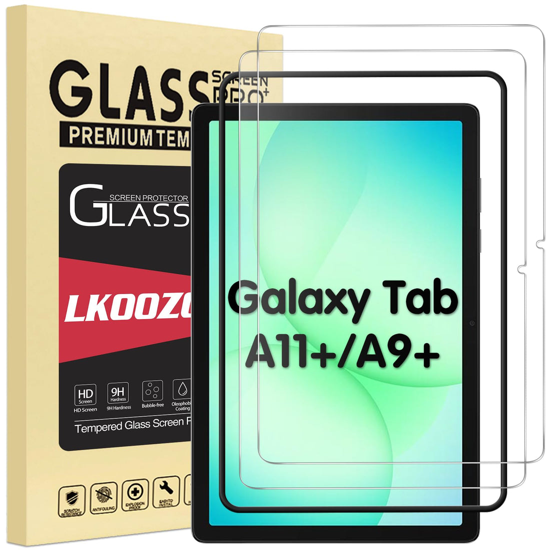 Pack of 2 Screen Protectors for Samsung Galaxy Tab A9+ / A9 Plus 5G Tablet 11 Inch Tempered Glass with Frame Installation Aid, HD Screen Protector, Scratch-Resistant