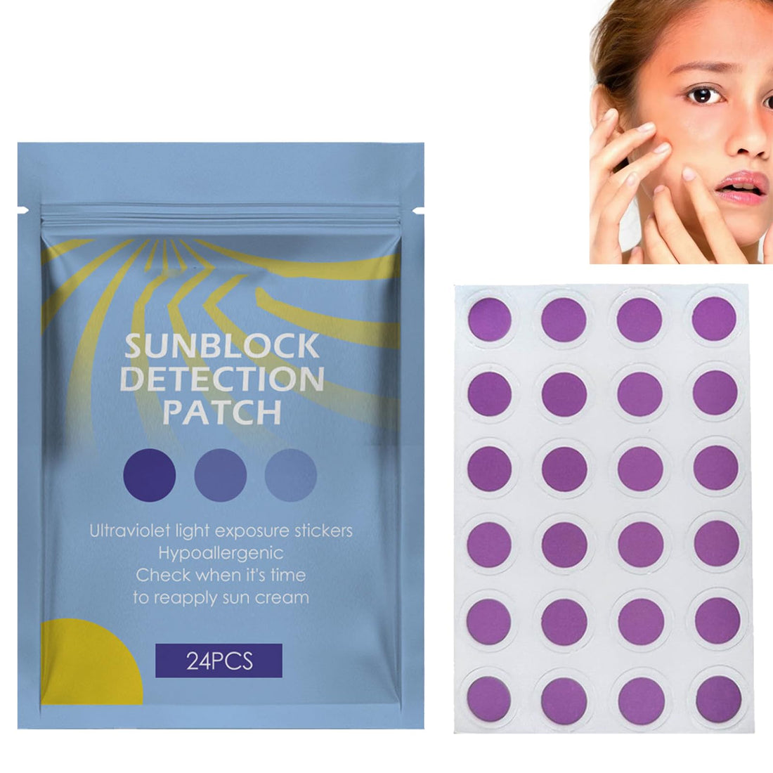 KOAHDE UV Sticker for Sun Protection Skin, UV Protection Sticker, UV Sticker for Sun Cream, Sunscreen Stickers Reapply Reminder for Kids and Adults, UV Detection Plasters for Face Body, 24 Pieces