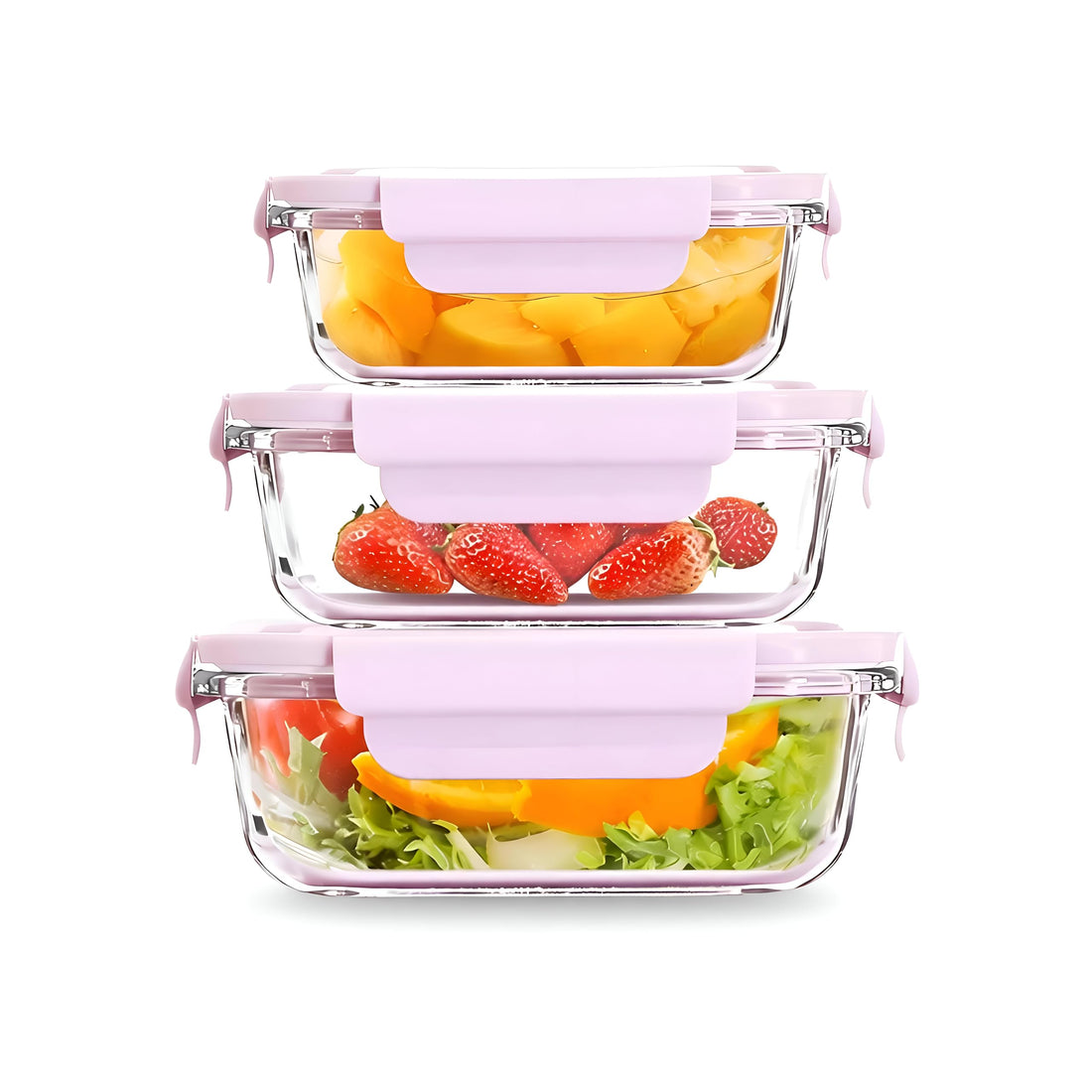 Glass Containers - Durable glass storage set with secure twist-lock lids and leakproof seals, ideal for meal prep, daily storage, and freezer organization with space-saving stackable design