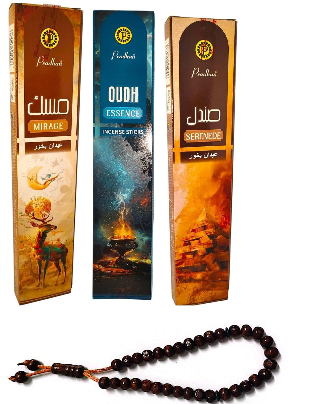 سبحة هدية - مع 3 علب بخور بردهان الهندى بعطر (مسك و صندل و عود) عطور شرقي ثابتة - كل علبة فيها 20 عود