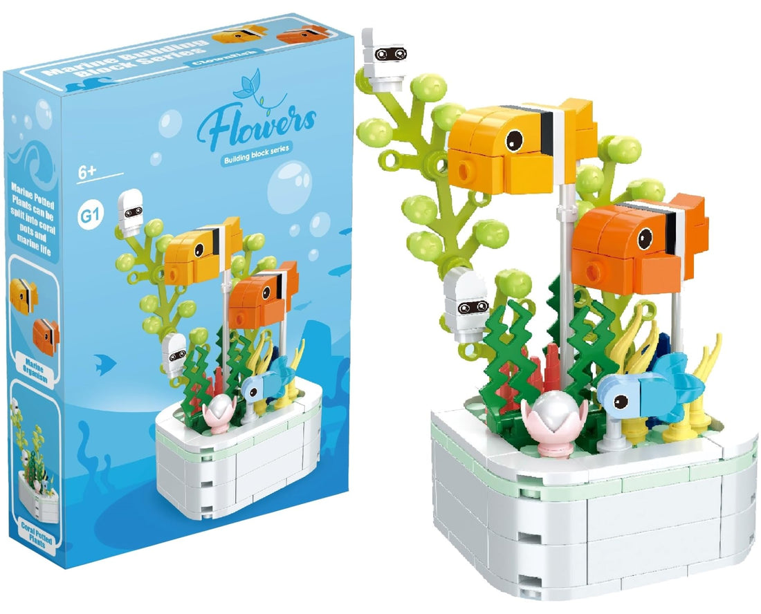 TOYS LAND Ocean Animal Building Blocks Toys Sets, 151PCS Clownfish Potted Plant Sea Animal Building Blocks, Mini Building Sets Toys for Home Office Decor, Birthday Gift for Adults & Kids (Clownfish)