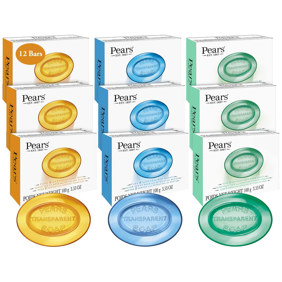 Pear s Bar Soap Variety Pack 12 Mint Extract Lemon & Original