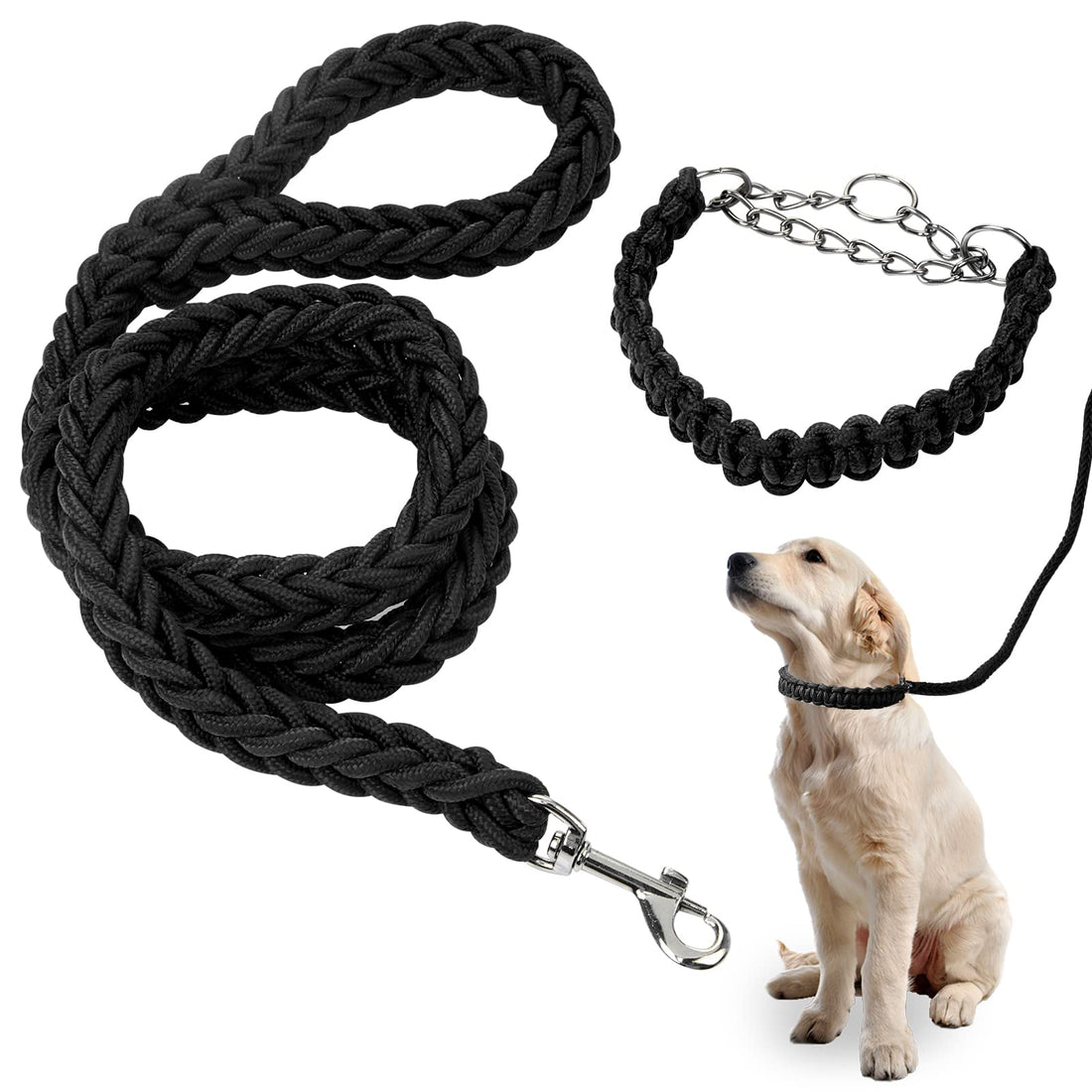 hugyou Dog Leash with Adjustable Collar Set, Dog Leash for Walking, Adjust Nylon Rope Braided Dog Training Leash for Small Dog (Small, Black)