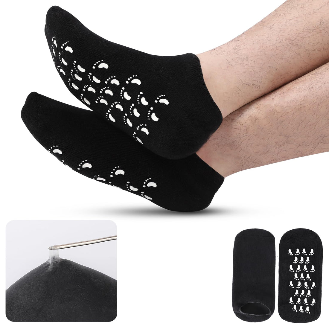 Silicone Moisturizing Socks for Men: 2 Pairs Soft Foot Care Socks - Large Size Feet Moisturizing Socks for Dry Cracked Feet L