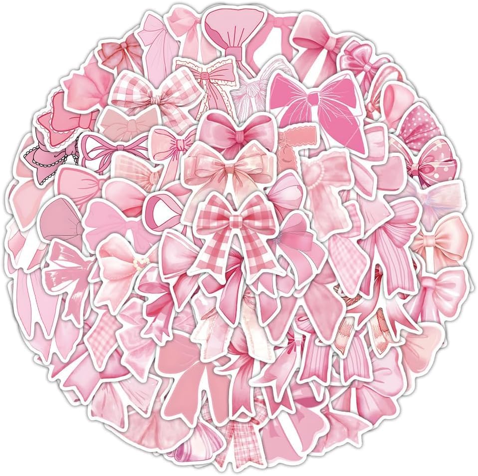 Magy store 50Pcs Vintage Pink Bow Stickers, Vinyl Waterproof Decals for Laptop Phone Water Bottle, Cute Pink Gentle Wind DIY Stickers