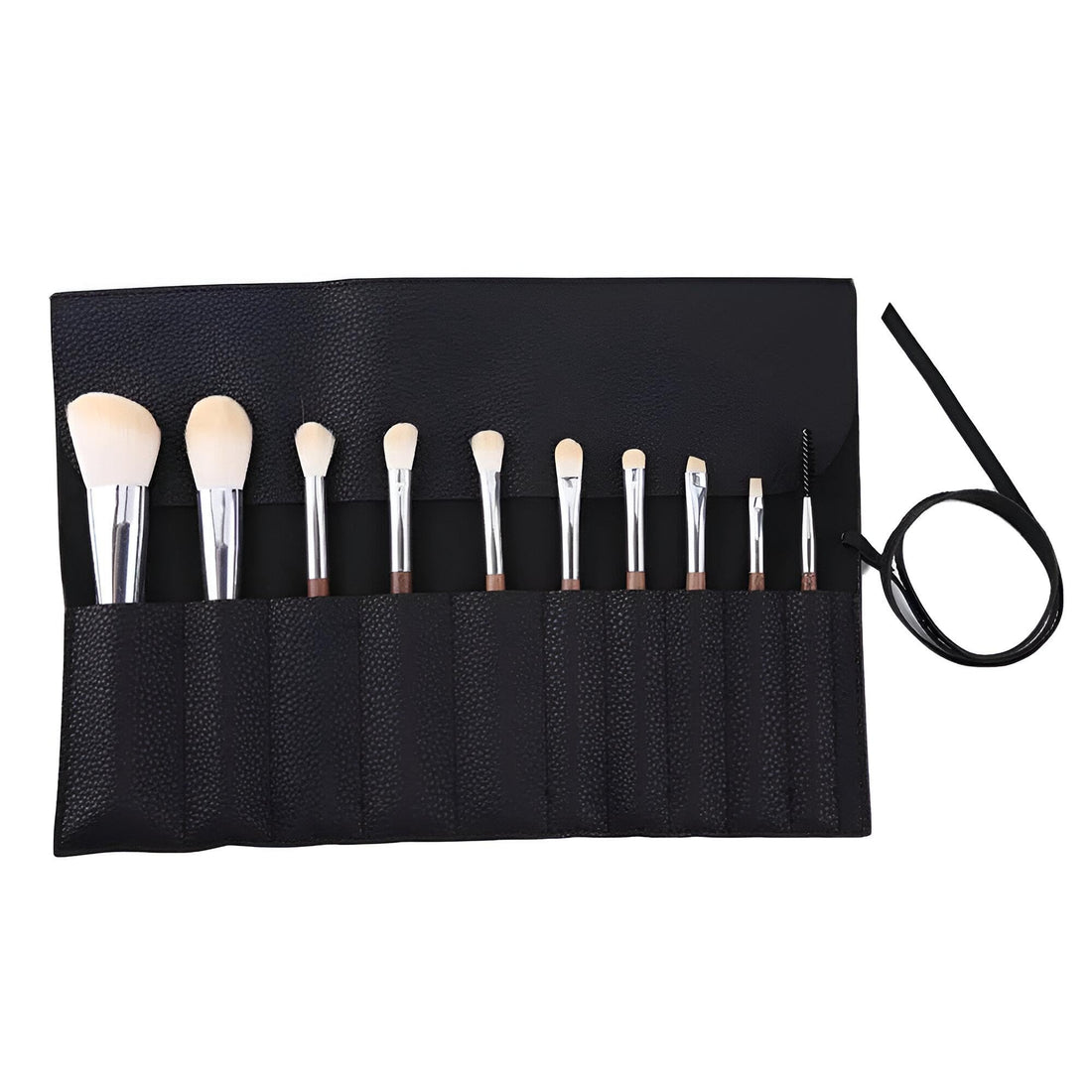 Mini Makeup Brush Set (10 Count) with Compact Wallet Easy to Carry Suitable for Trip, Work or Home Use with Practical and Lightweight Design.