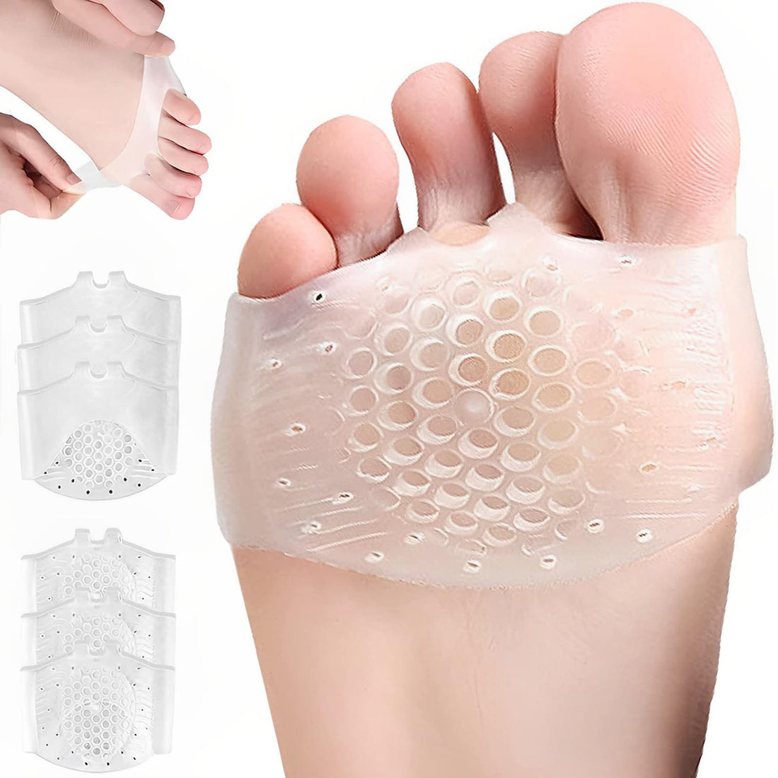 Tazweeq Metatarsal Pads for Women Mens, 3 Pairs of Forefoot Pads, Reusable Silicone Gel Metatarsalgia Cushions Foot Pads, Supports Feet Pain Relief