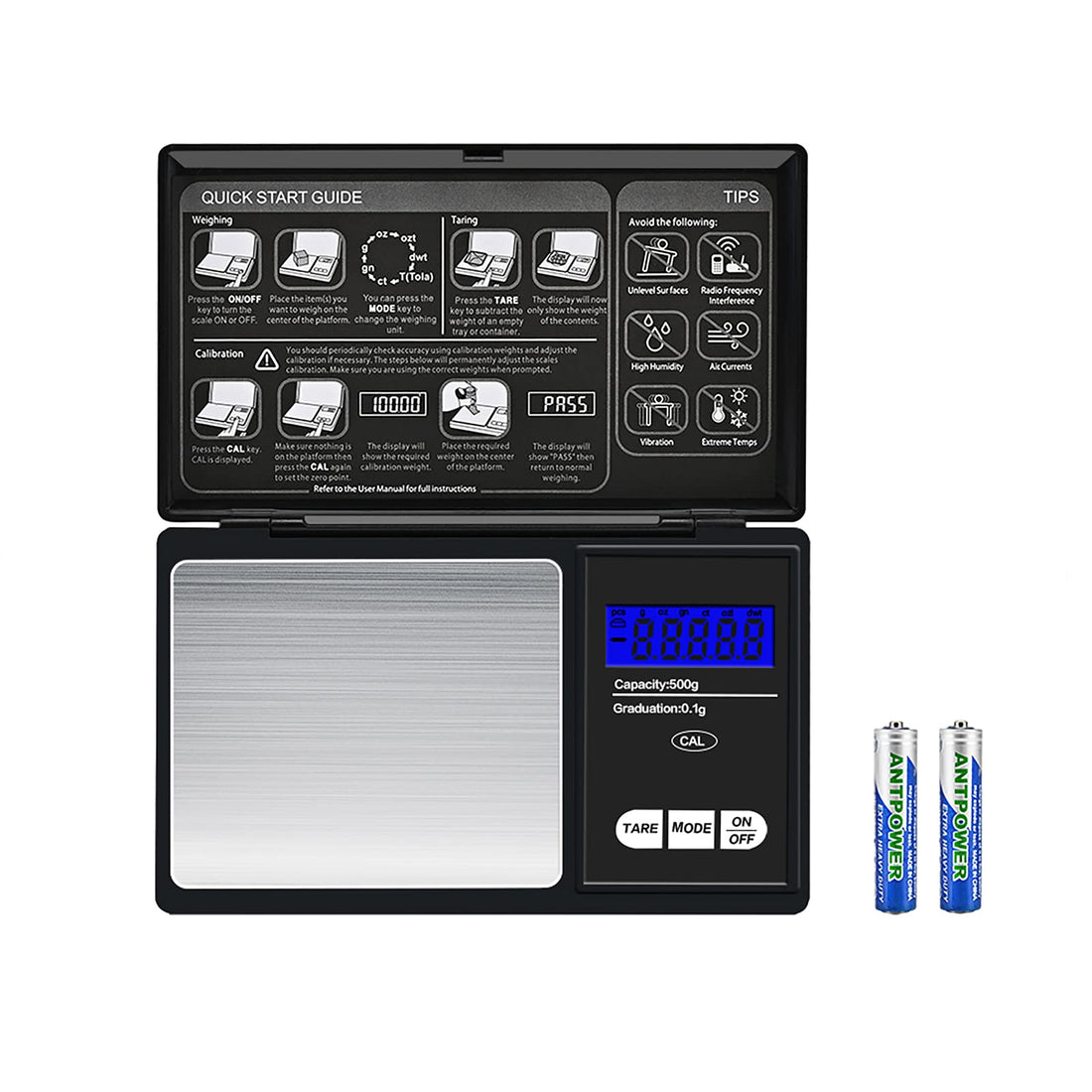 Mini Pocket Scale 0.01g to 500g Portable Digital Kitchen Weighing Scale, Compact Digital Scale High Precision for Gold, Jewellery, Food, Herb and Coffee with Back-Lit LCD Display