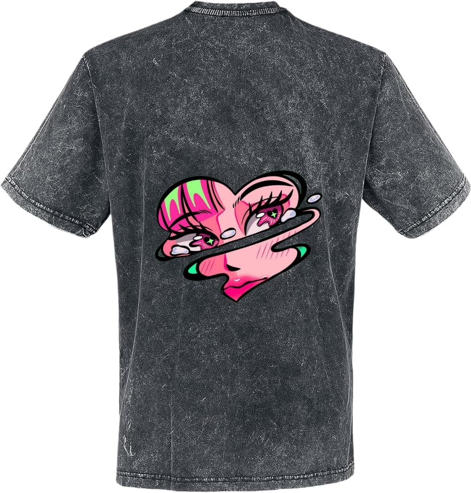 Anime Pop Art Heart T-shirt washed back