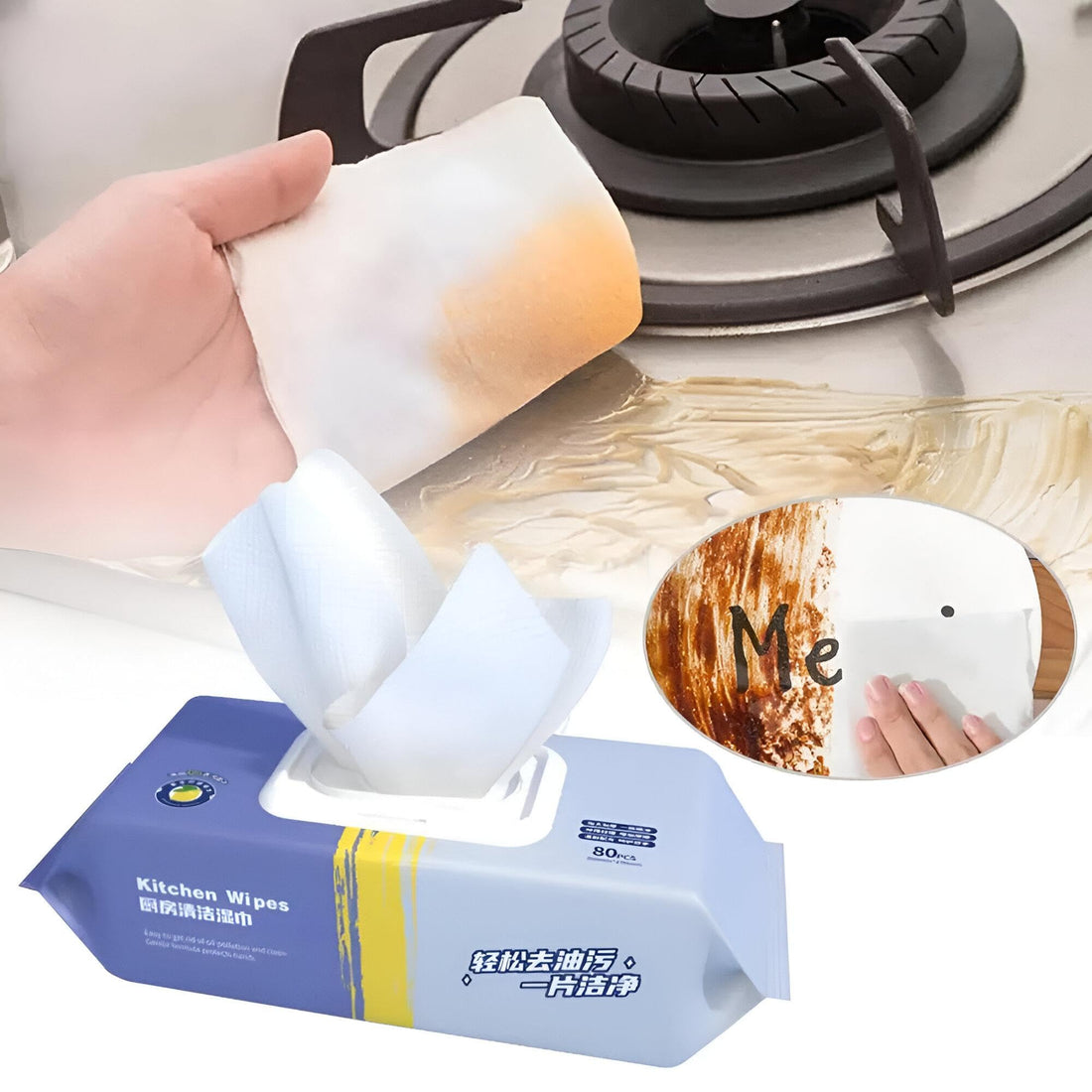 Cleaning Wipes - 80 Pcs Disinfection Wipes for Easy Cleaning Kitchen Surfaces Such as Pans, Bowls, Drains, Ceramic Tiles, Countertops