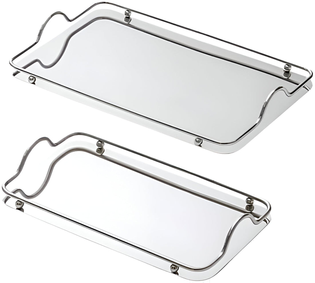 Luxe Serve - Sleek Reflective Rectangular Trays with Handles, Large and Small, Perfect for Elegant Gatherings (Rectangular Selver)