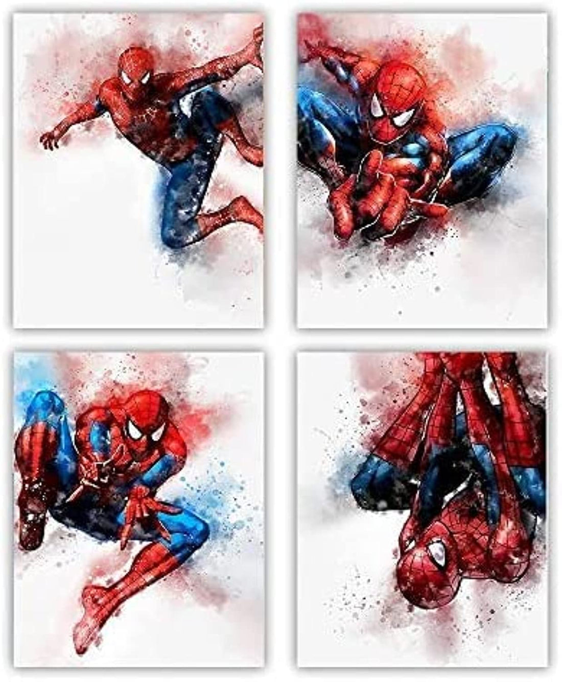 UV Laminated Cartoons Superhero Spiderman Theme Art Painting Set of 4 (8”X10” photos) Children Kids Boys Birthday Gift Game Room Decor Art Prints Nursery Wall Poster Home Decor Unframed