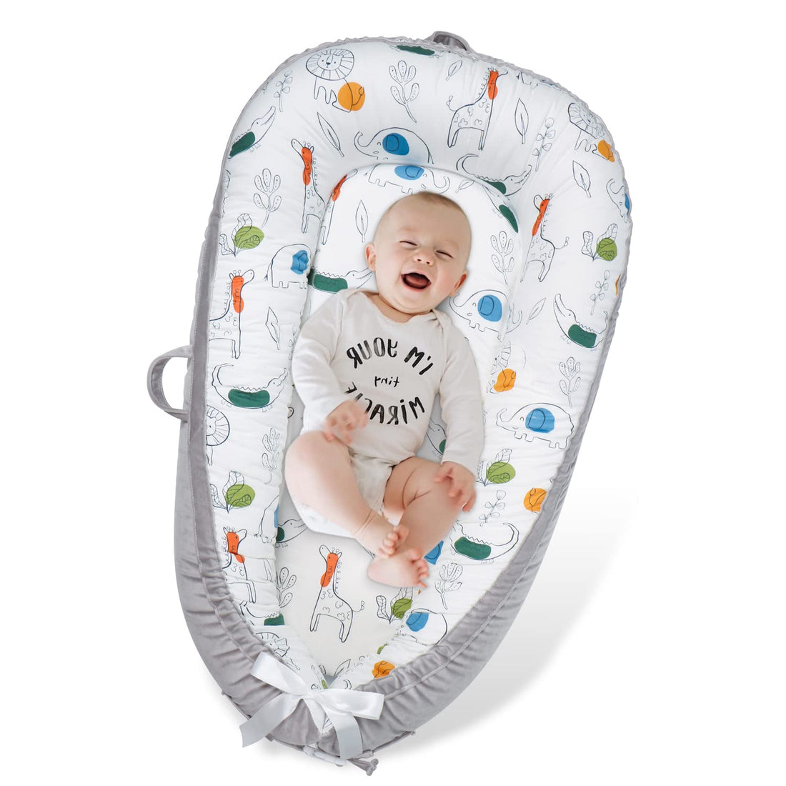 Moro Moro 3 Baby Lounger, Breathable Soft Cotton For Baby Sensitive Skin, Adjustable Infant Lounger Seat For Tummy Time, Newborn Essentials & Baby Shower Gift (Rainbow)