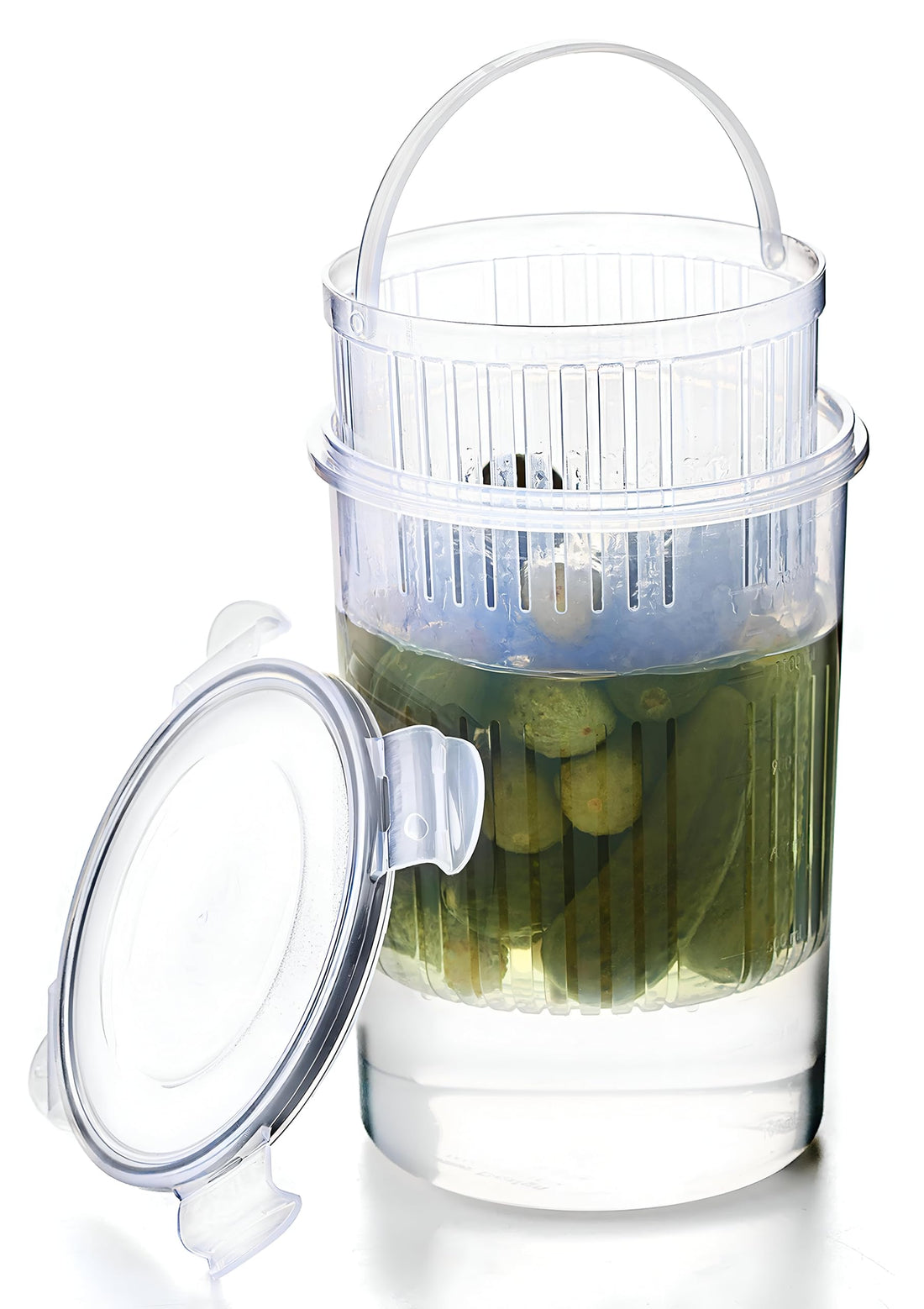 Multi-Use Food Jar - Durable jar equipped with a built-in strainer, perfect for storing and preserving pickles and foods, made from safe materials, simple to clean and ideal for versatile kitchen stor