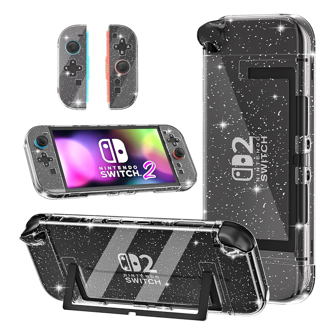 Case Compatible with Nintendo Switch 2 (2025), Dockable PC Protective Case + Detachable PC Joycon Cover, Hardshell Shock & Scratch Skin Protector Accessories - Clear Glitter
