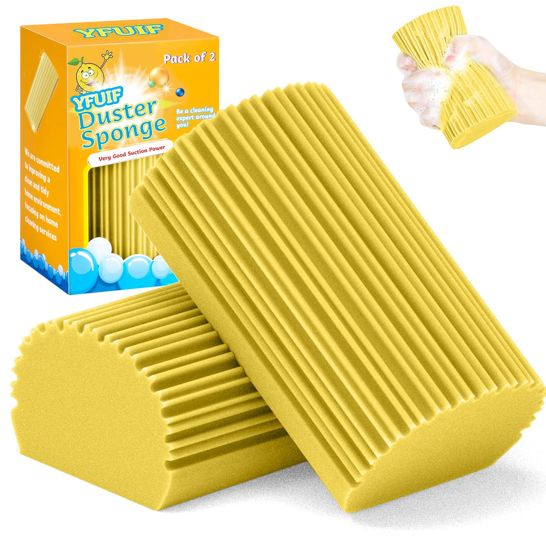 2-Pack Damp Clean Duster Sponge, Magic Sponge Eraser Baseboard Cleaner Tool, Dusters for Cleaning Blinds, Glass, Vents, Railings, Mirrors,Window Track Grooves and Faucets