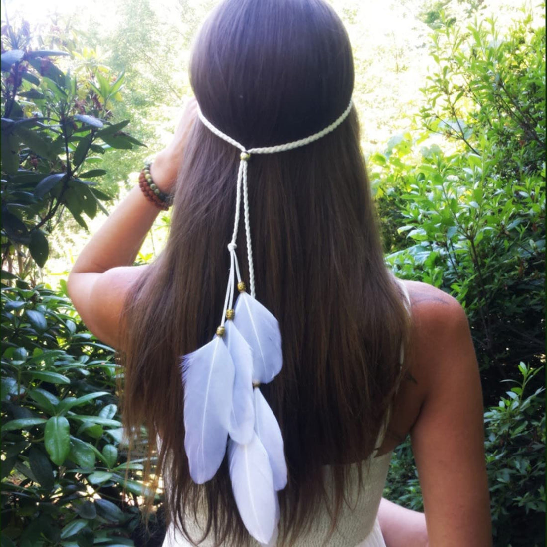 Headpiece Indian Women's Feather Headband Bead Tassels Hippy Jewellery Boho Head Chain Medieval Hippy Costume Headpiece Hair Accessories for Women Girls Cosplay Halloween (White)