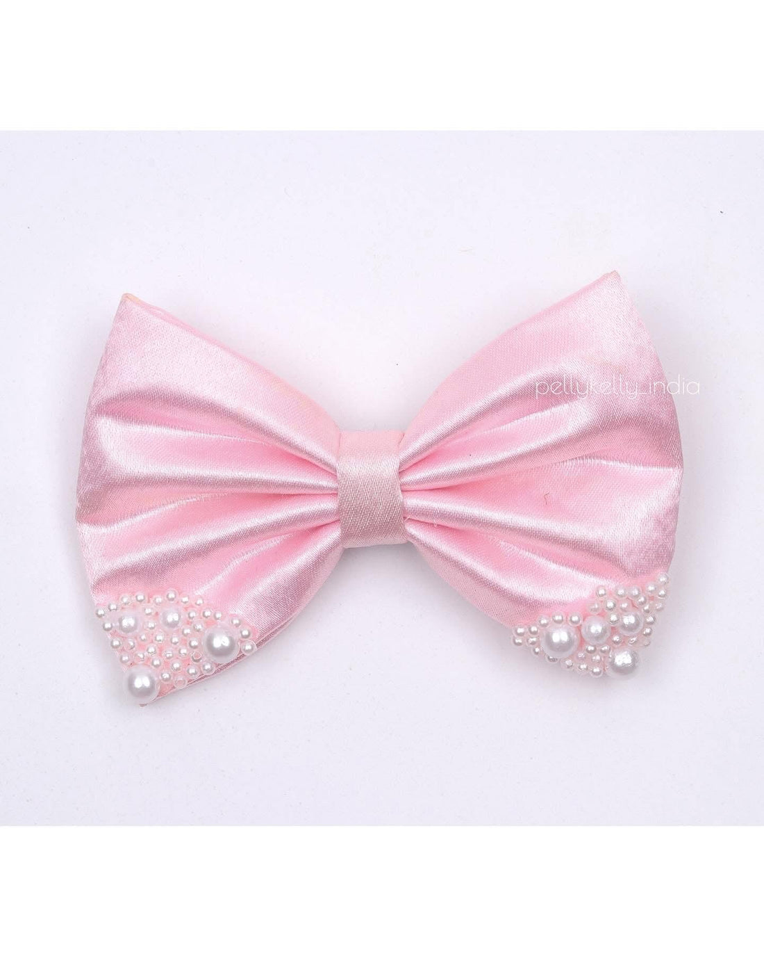 Pink Satin Bow with White Pearls, Decorative Hair Accessory