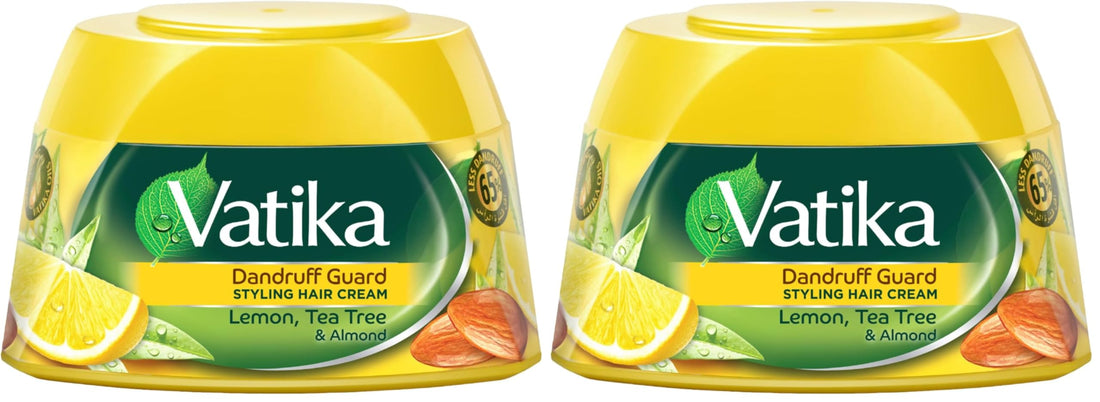 Vatika Naturals Anti-Dandruff Guard Styling Hair Cream (125mL) + 10% OFF | Natural Extracts of Lemon, Tea Tree and Almond with Nourishing Vatika Oils (Pack of 2)