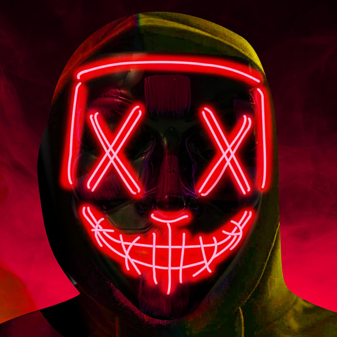 REPARO Unisex Halloween Masks, Led Purge Masks scary light Up Masks Cosplay Led Halloween masks for Raves Creepy Mask for adult and kids (Red)