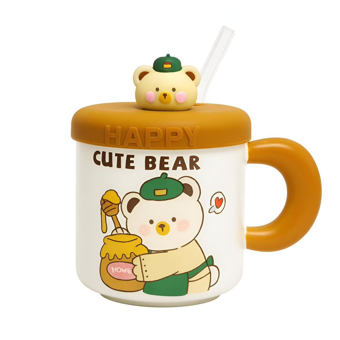 Charming Animal-Themed Mug - Imported Ceramic with Sophisticated Steel Lid and Spoon, Perfect for Brightening Up Your Day