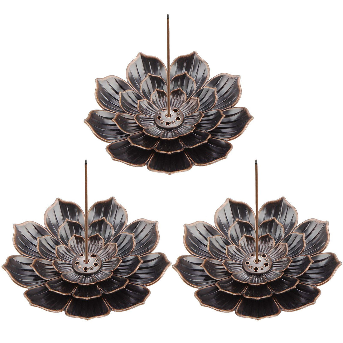 Boao 3 Pack Lotus Brass Incense Holder Lotus Stick Incense Burner Cone Incense Burner Holder for Home Fragrance Accessories (Antique Brass)