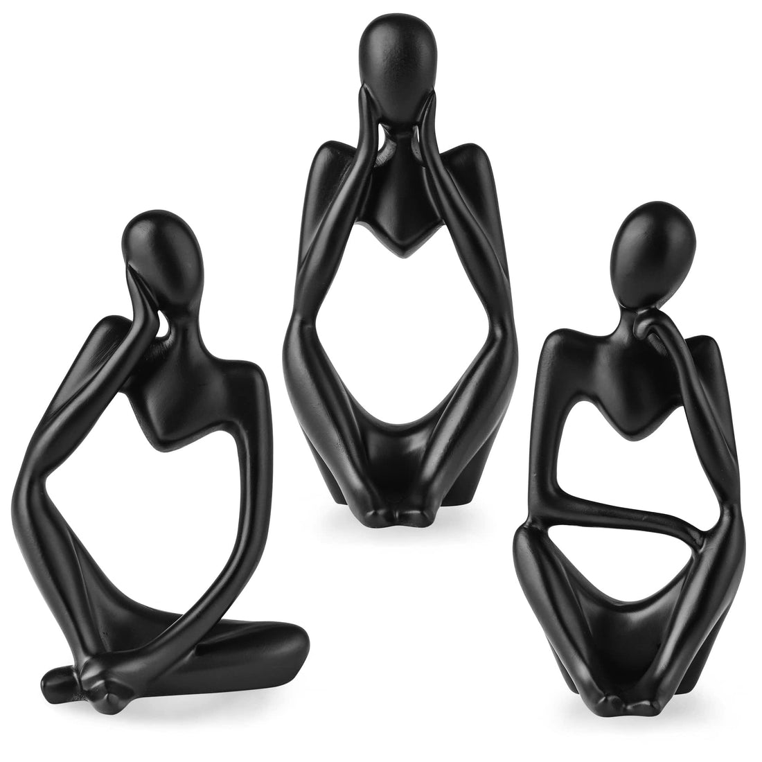 3pcs Black Decor Thinker Statue. Abstract Art Sculpture. Decorative Figurines for Office, Living Room, Book Shelf, Home Decoration