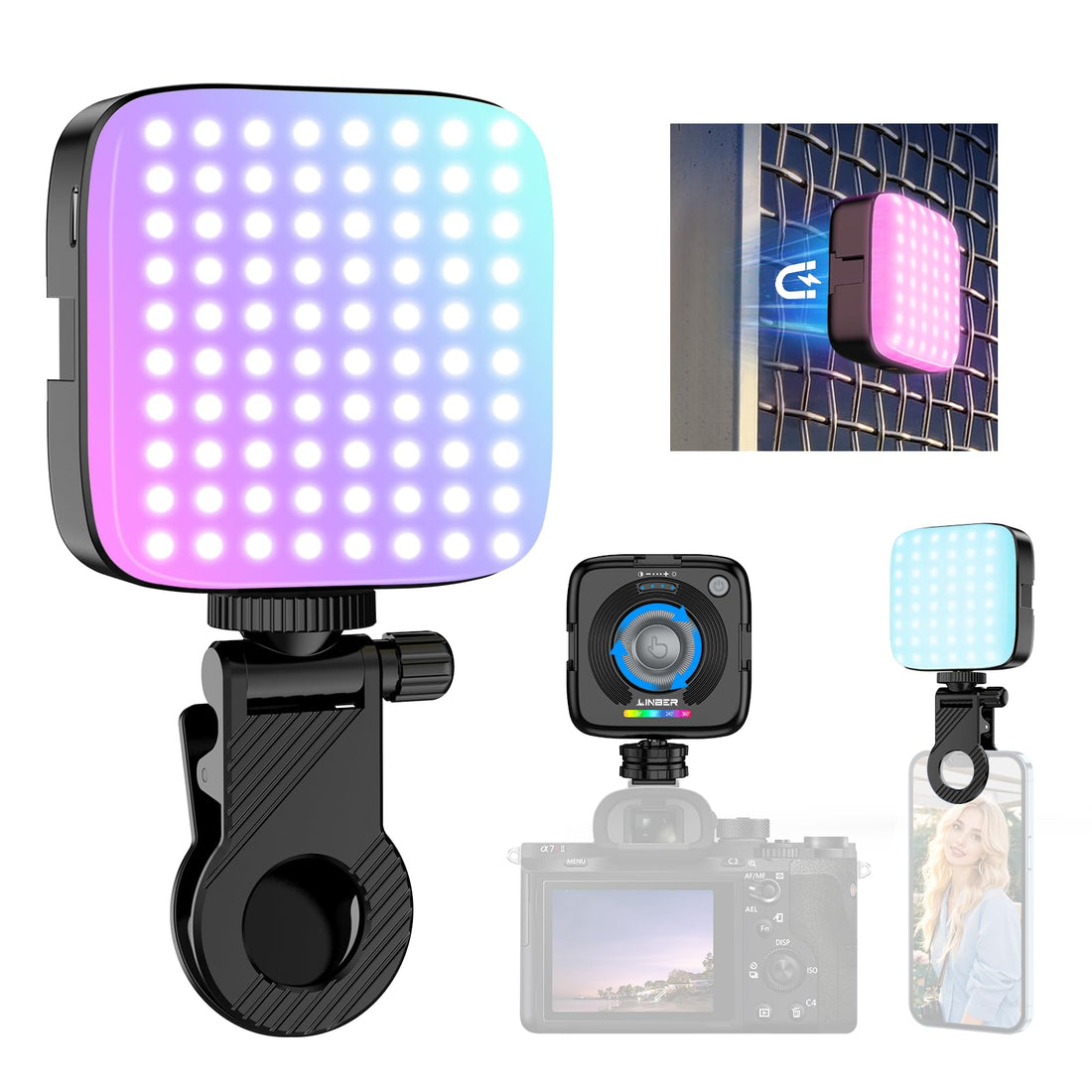 Magnetic LED Video Light, Pocket Small Camera Light for Photography, Cold Shoe Light, 3000-9000K, 2000mAh Rechargeable Photography Lighting for Content Creator/Selfie/Tiktok/YouTube (RGB, Black)