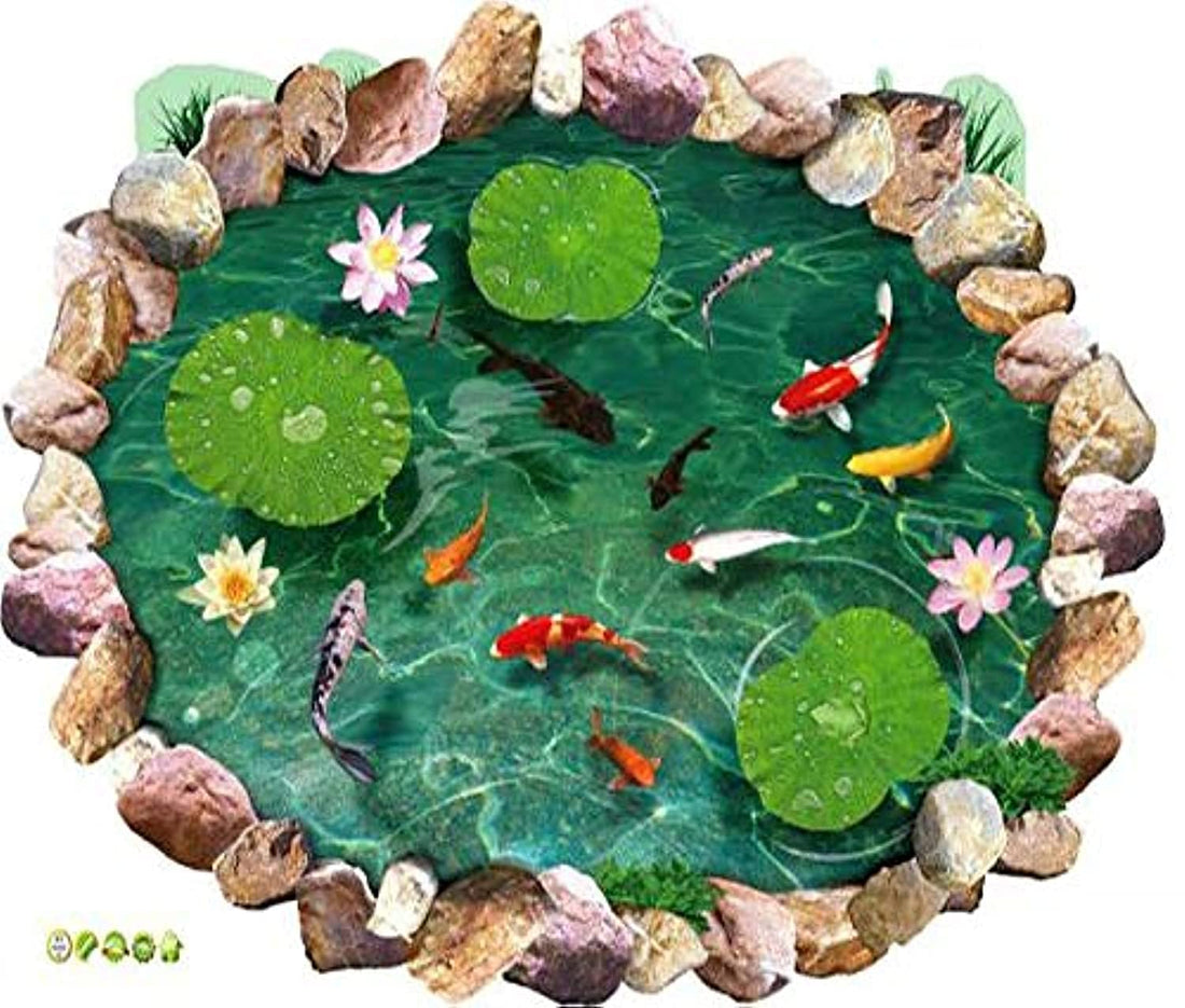3D Floor Wall Sticker Waterproof Lotus Pond Pool Gold Fish for Children Kids Bathroom Floor Home Decoration