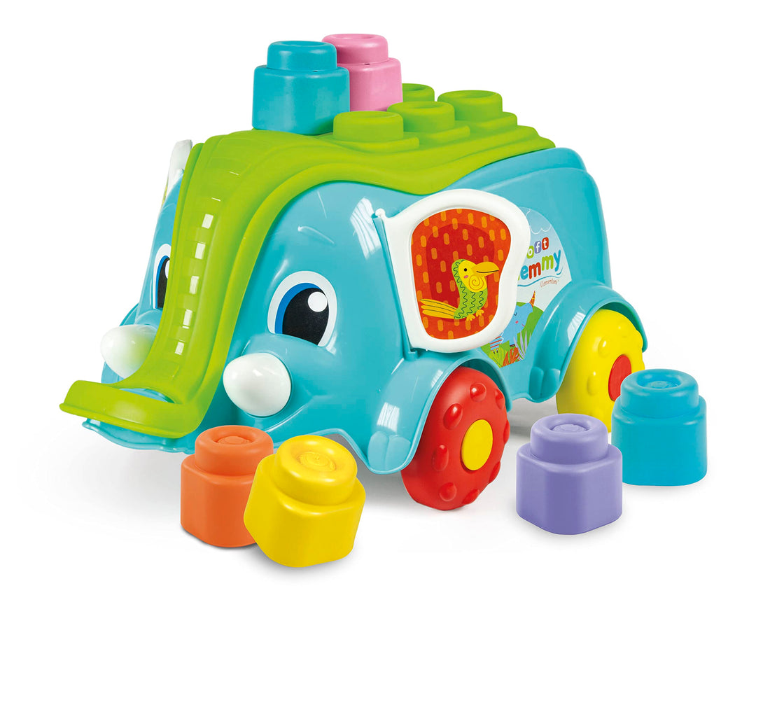 Clementoni 17697 Elephant Clemmy Baby cart Bricks for Children 10 Months-Soft constructions Made in Italy, Multi-Coloured