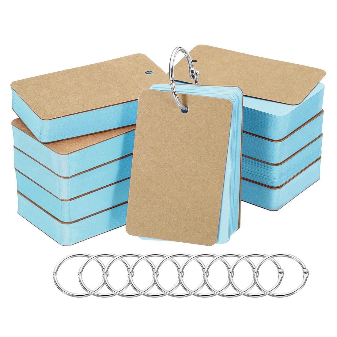 PATIKIL 3.5" x 2" Blank Flash Cards with Rings, 500 Pack Study Cards Index Cards Note Card Pre Hole Punched for Learning, Blue
