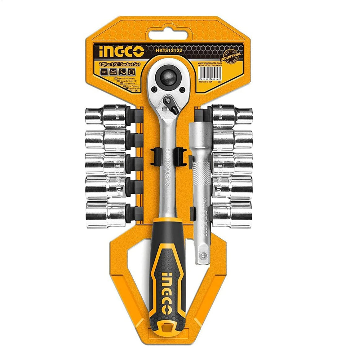 Ingco socket set with ratchet handle (12 pieces, hkts14122,1/4in)