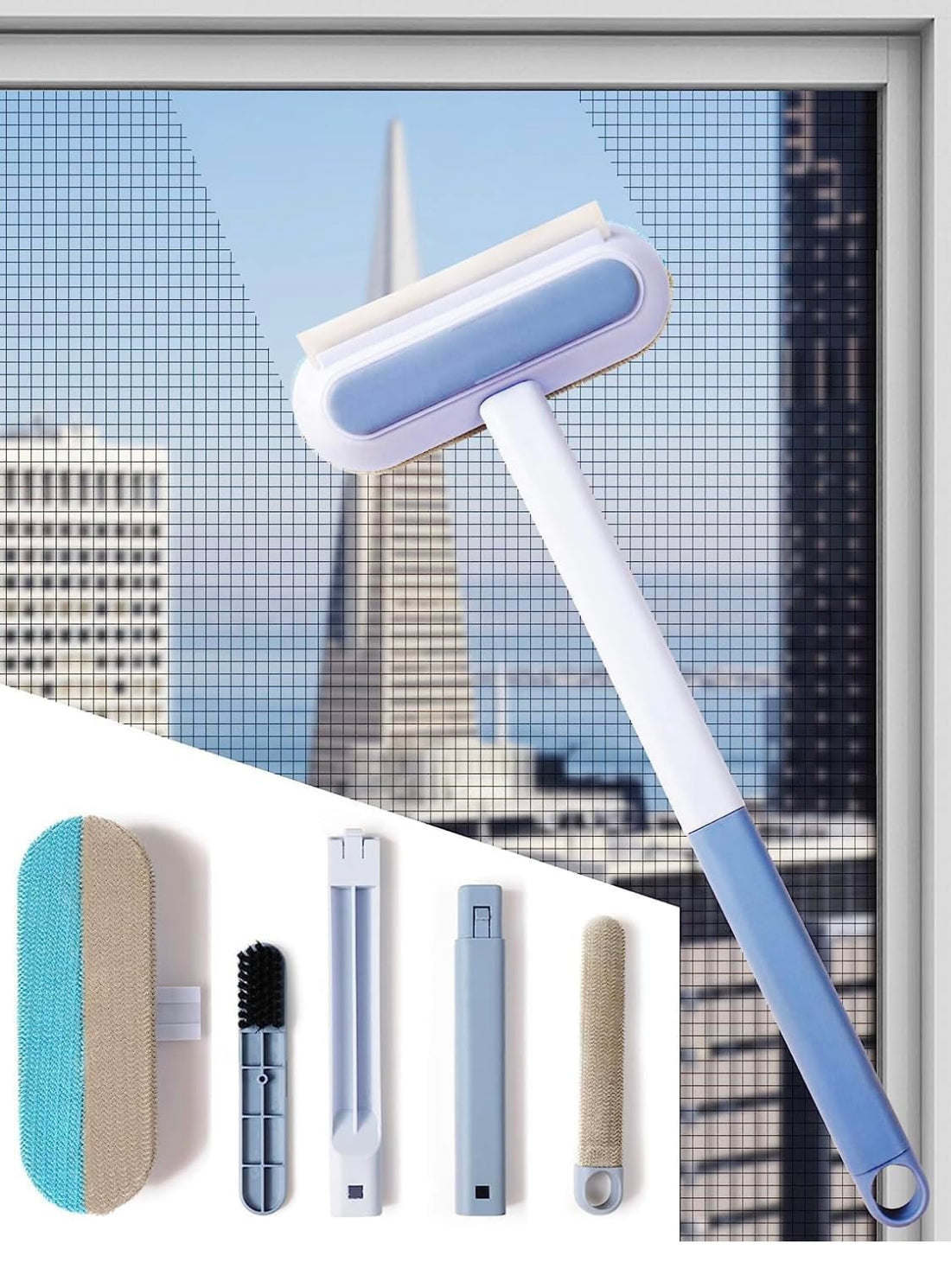 Downtown 4 in 1 Magic Window Cleaner Kit, Multifunctional Screen Brush with Handle for Mosquito Net Cleaning
