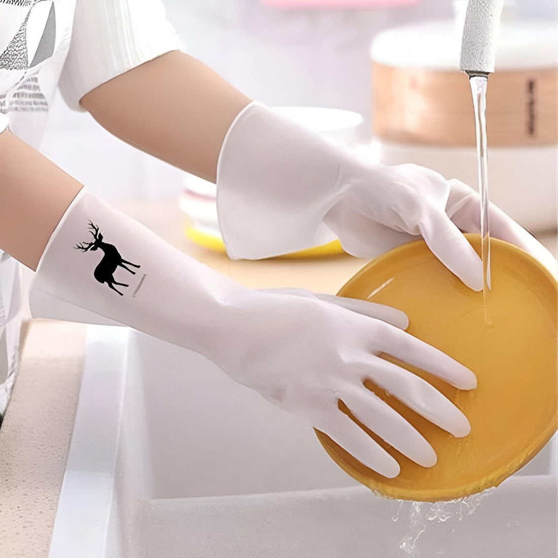 Cleaning Gloves with Long Sleeves, Transparent Latex Rubber Non-Slip Wear-Resistant Gloves, Perfect for Dishwashing and Home Use, Protecting Your Hands While Cleaning