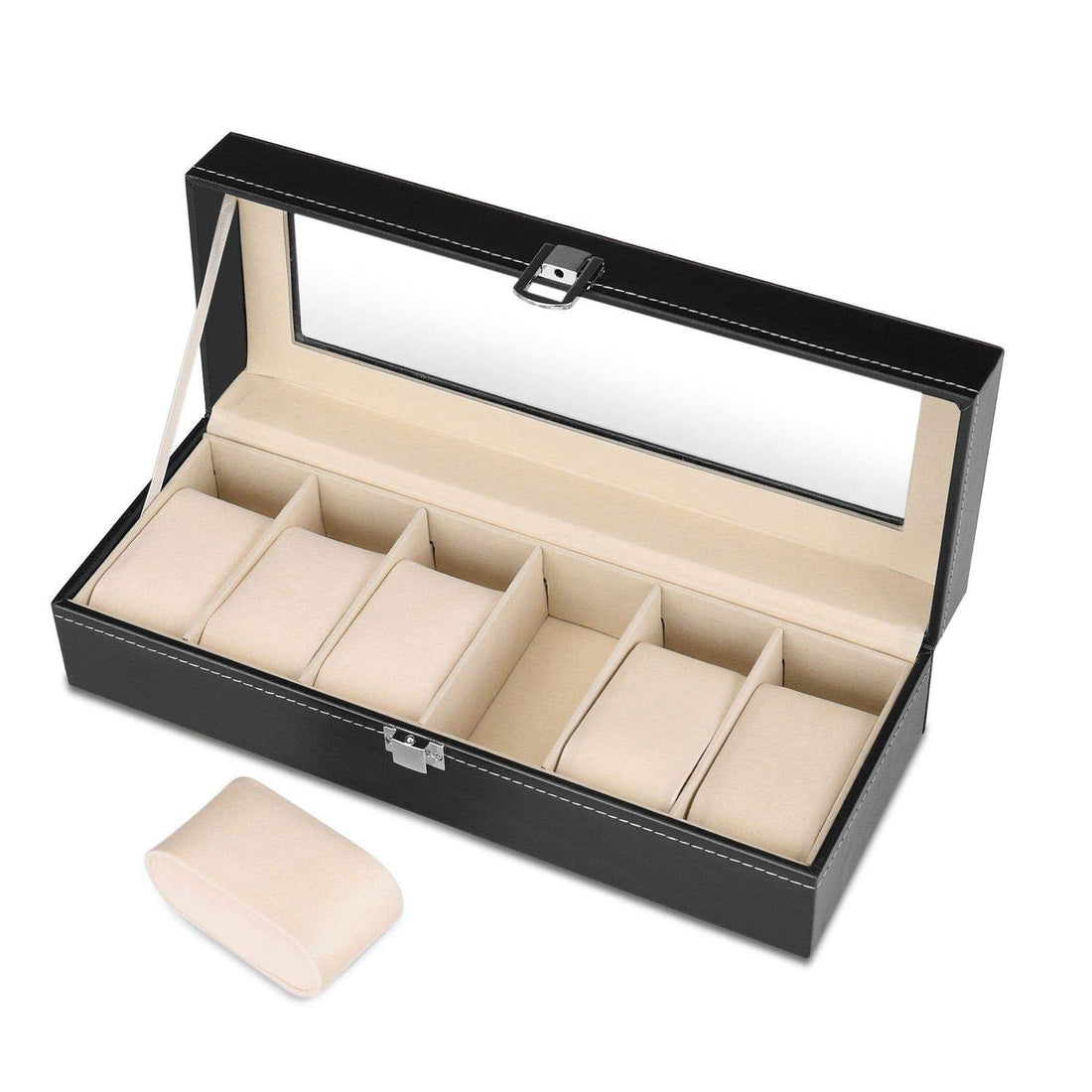Nyganmelloz Watch Organizer, 6 Slot Watch Box PU Leather Watch Storage Case with Lock and Key, Birthday Fathers Day Mothers Gifts Presents for Men and Women